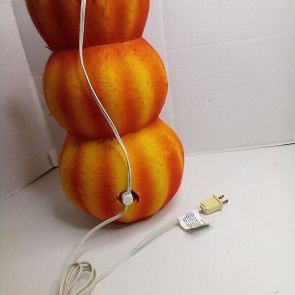 Vintage 3 Tier Jack O Lantern Pumpkin Felt Covered Blow Mold Halloween 18" Works - Picture 9 of 13